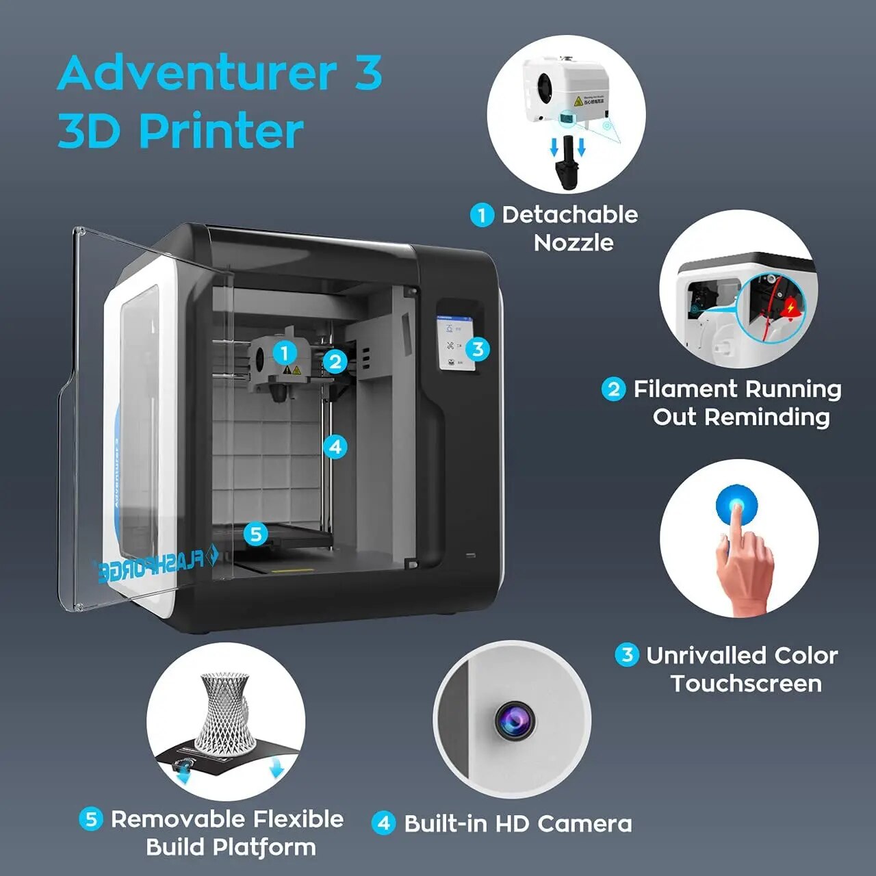 3D PRINT SHOP Flashforge 3D Printer Adventurer 3 DIY Kit Auto-leveling WIFI Out of Box Built-in Camera Automatic Leveling 3D Cloud Printing