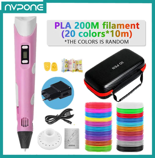 3D Pen 3d Printing Pen DIY Drawing Pens PLA Filament Birthday Christmas Gift For Kids Children with Power Adapter Travel Case